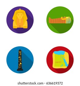 The territory of Egypt, the Sphinx, the pharaoh's sarcophagus, the Egyptian pillar with the inscription.Ancient Egypt set collection icons in flat style vector symbol stock illustration web.