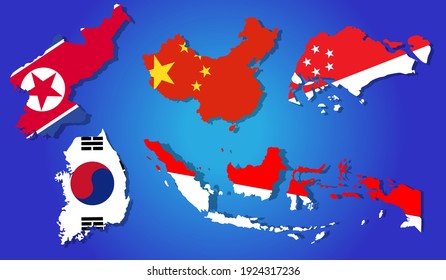 Territory flag nation Asia (North Korea  South Korea   Indonesia   Singapore)