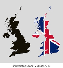 Territory of Great Britain. Image of the British flag. British flag along the contour of the territory of Great Britain. EPS 10.