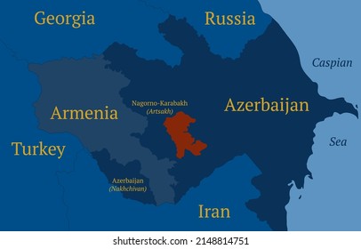 Landkarte von Berg-Karabach im Rahmen des Friedensabkommens von 2020. Artsakh oder die Republik Berg-Karabach. Detaillierte geografische Karte. Vorlage für Design