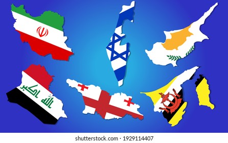 Territory national flag Asia 5 (Israel  Iraqi  Iran  Georgia  Cyprus  Brunei)