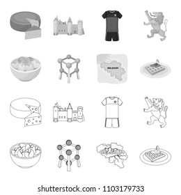 Territory on the map, brussels sprouts and other symbols of the country.Belgium set collection icons in outline,monochrome style vector symbol stock illustration web.