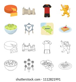 Territory on the map, brussels sprouts and other symbols of the country.Belgium set collection icons in cartoon,outline style vector symbol stock illustration web.