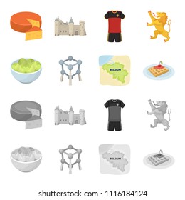 Territory on the map, brussels sprouts and other symbols of the country.Belgium set collection icons in cartoon,monochrome style vector symbol stock illustration web.