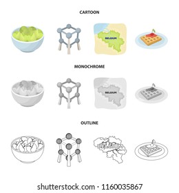 Territory on the map, brussels sprouts and other symbols of the country.Belgium set collection icons in cartoon,outline,monochrome style vector symbol stock illustration web.