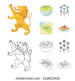 Territory on the map, brussels sprouts and other symbols of the country.Belgium set collection icons in cartoon,outline style vector symbol stock illustration web.