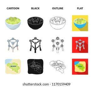 Territory on the map, brussels sprouts and other symbols of the country.Belgium set collection icons in cartoon,black,outline,flat style vector symbol stock illustration web.
