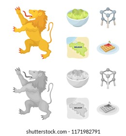 Territory on the map, brussels sprouts and other symbols of the country.Belgium set collection icons in cartoon,monochrome style vector symbol stock illustration web.