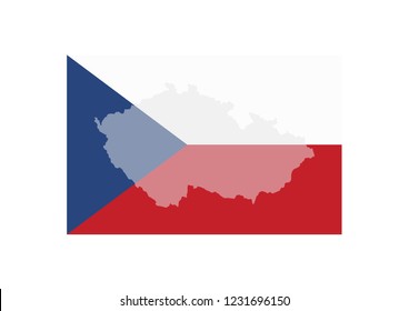 The territory outline of Czech Republic against the background of the national flag. Vector illustration.