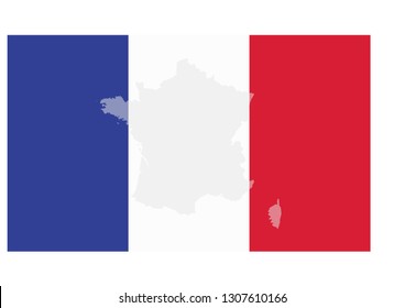 The territory outline of France against the background of the national flag. Vector illustration.