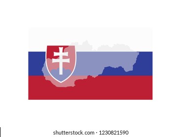 The territory outline of Slovakia against the background of the national flag. Vector illustration.