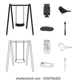 Territory plan, bird, lake, lighting pole. Park set collection icons in black,outline style vector symbol stock illustration web.