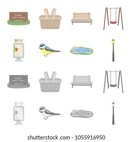 Territory plan, bird, lake, lighting pole. Park set collection icons in cartoon,monochrome style vector symbol stock illustration web.