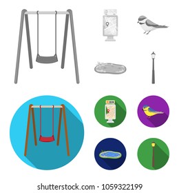 Territory plan, bird, lake, lighting pole. Park set collection icons in monochrome,flat style vector symbol stock illustration web.