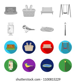 Territory plan, bird, lake, lighting pole. Park set collection icons in monochrome,flat style vector symbol stock illustration web.