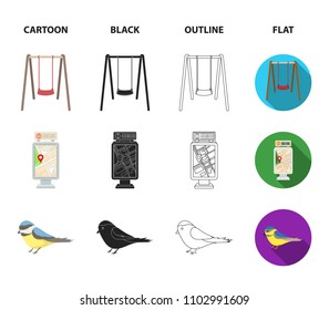 Territory plan, bird, lake, lighting pole. Park set collection icons in cartoon,black,outline,flat style vector symbol stock illustration web.