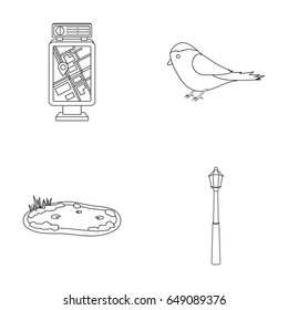 Territory plan, bird, lake, lighting pole. Park set collection icons in outline style vector symbol stock illustration web.