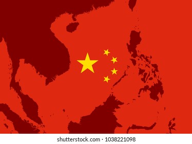 Territory of South China Sea - Chinesische Flagge über Seegebiet und Zone in Asien - Klang und neben dem Staat, Land und Staat. Vektorillustration