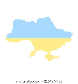 territory of ukraine in pixel format in blue and yellow colors