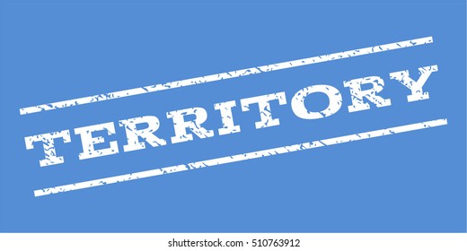 Territory watermark stamp. Text caption between parallel lines with grunge design style. Rubber seal stamp with unclean texture. Vector white color ink imprint on a blue background.