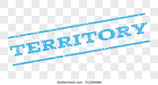 Territory watermark stamp. Text tag between parallel lines with grunge design style. Rubber seal stamp with dust texture. Vector light blue color ink imprint on a chess transparent background.