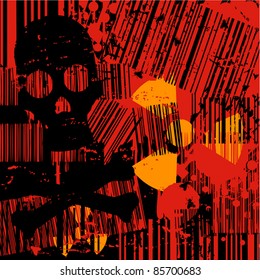 Terror background with skull and radioactive symbol