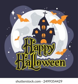 Terror castle Happy Halloween poster Vector illustration