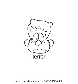 Terror. Emotion. Human face. Cartoon character. Isolated vector object on white background.