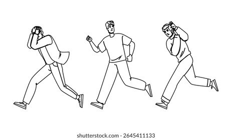 terror assustador homem vetor. temor fobia, preocupação horror, medo desconforto terror assustado homem personagem. pessoas linha preta desenho ilustração