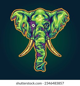 Terror haunting elephant head monster zombie vector illustrations for your work logo, merchandise t-shirt, stickers and label designs, poster, greeting cards advertising business company or brands