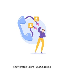 terror messages and threat calls. a man panics after receiving an attack over the phone from an unknown person. fraud mode and threats via phone. concept illustration design. graphic elements