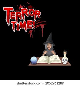 Terror Time Logo mit alter Zeichenkartoon-Zeichentrickgrafik