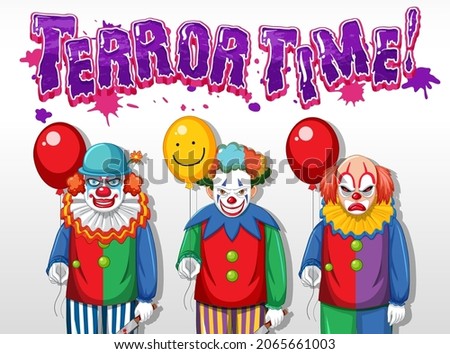 Terror Time text design with creepy clowns illustration
