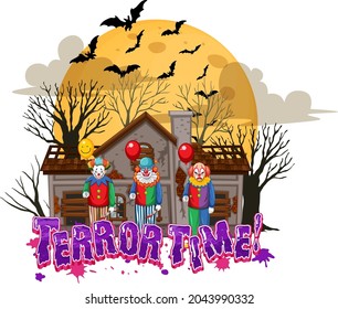 Terror Time text design with Haunted House illustration