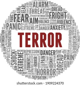 Terror vector illustration word cloud isolated on a white background.