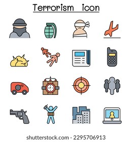 Conjunto de iconos de la línea de color del terrorismo
