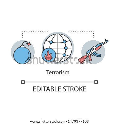 Terrorism concept icon. Warfare idea thin line illustration. Terrorist attack and crimes. Extremism & war. Gun violence. Blast terrorism and explosion. Vector isolated outline drawing. Editable stroke