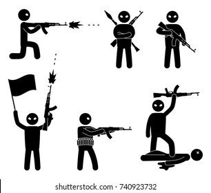 Terrorism concept. Set of terrorist people. World threat. Vector illustration