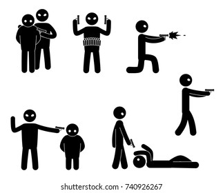 Terrorism concept. Set of terrorist people. World threat. Vector illustration