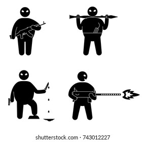 Terrorism concept. Set of terrorist people. World threat. Vector illustration
