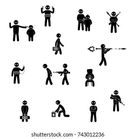 Terrorism concept. Set of terrorist people. World threat. Vector illustration