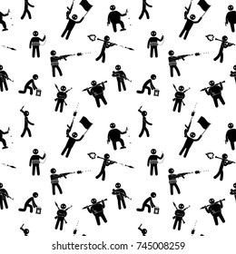 Terrorism concept. Set of terrorist people. Terror world threat. Seamless background. Vector illustration