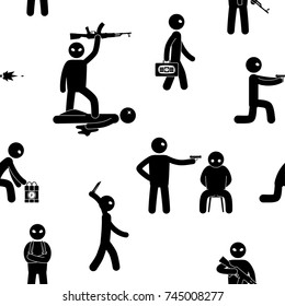 Terrorism concept. Set of terrorist people. Terror world threat. Seamless background. Vector illustration
