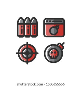Terrorism icon set , Bullet, Target, Bomb, Terror, Vector Illustration