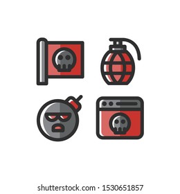 Terrorism icon set , Flag, Grenade, Bomb, Cyber Terror, Vector Illustration