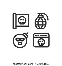Terrorism icon set , Flag, Grenade, Bomb, Cyber Terror, Vector Illustration