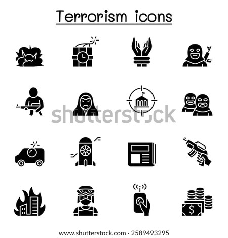 Terrorism icon set in glyph style