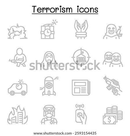 Terrorism icon set in thin line style