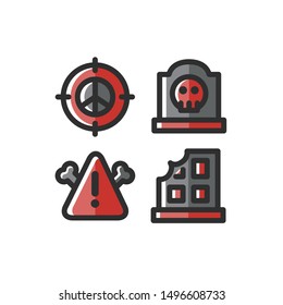 Terrorism icon set , War , Battle , Conflict, Graveyard, Danger, Disaster , Vector Illustration