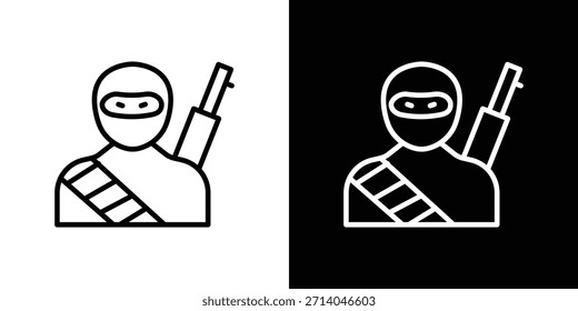 Ícone de terrorismo em traço fino e estilo plano.
